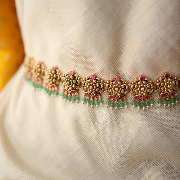 Antique temple design green bead waistchain AW55677