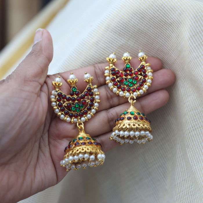 Antique ruby green stone jumka earrings  AJ8662