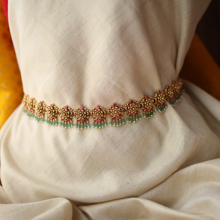 Antique temple design green bead waistchain AW55677
