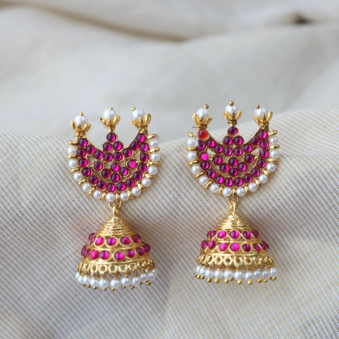 Antique pink stone jumka earrings AJ711