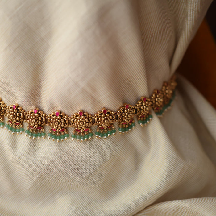 Antique temple design green bead waistchain AW55677