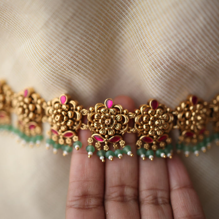 Antique temple design green bead waistchain AW55677