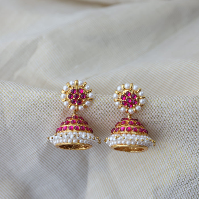 Antique pink stone jumka earrings  AJ312