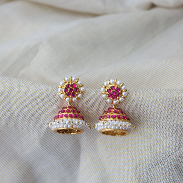 Antique pink stone jumka earrings  AJ312