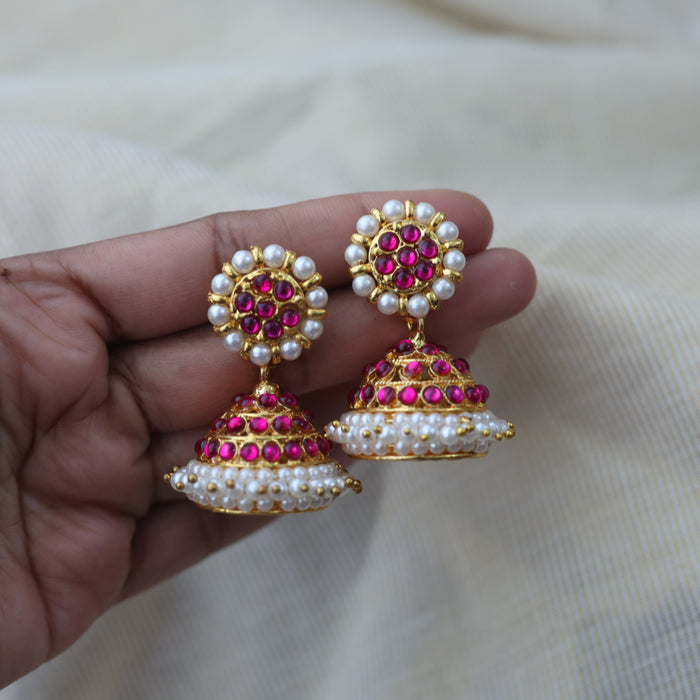 Antique pink stone jumka earrings  AJ312