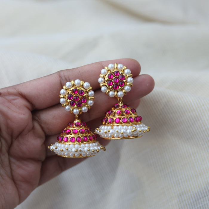 Antique pink stone jumka earrings  AJ312