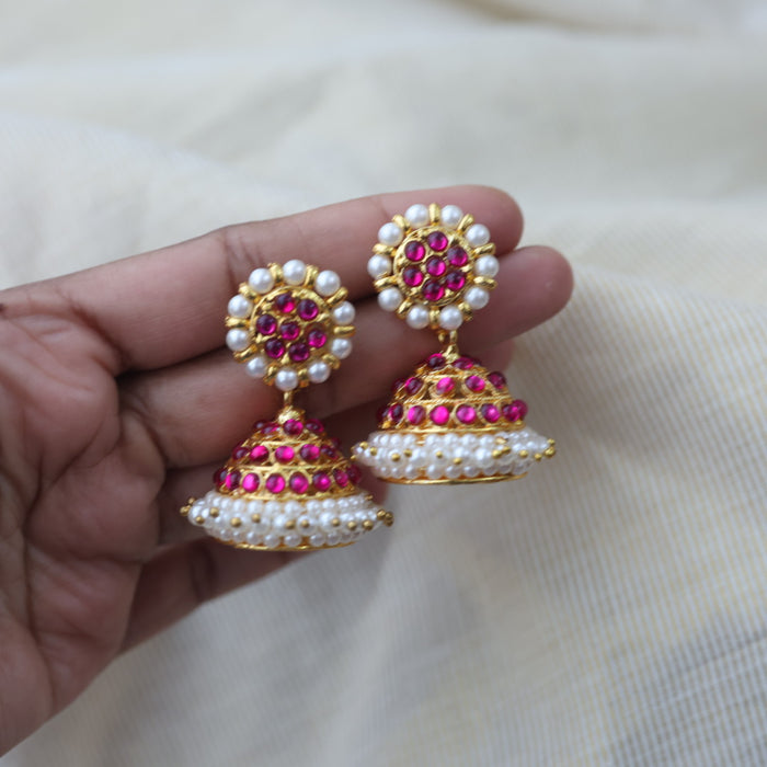Antique pink stone jumka earrings  AJ312