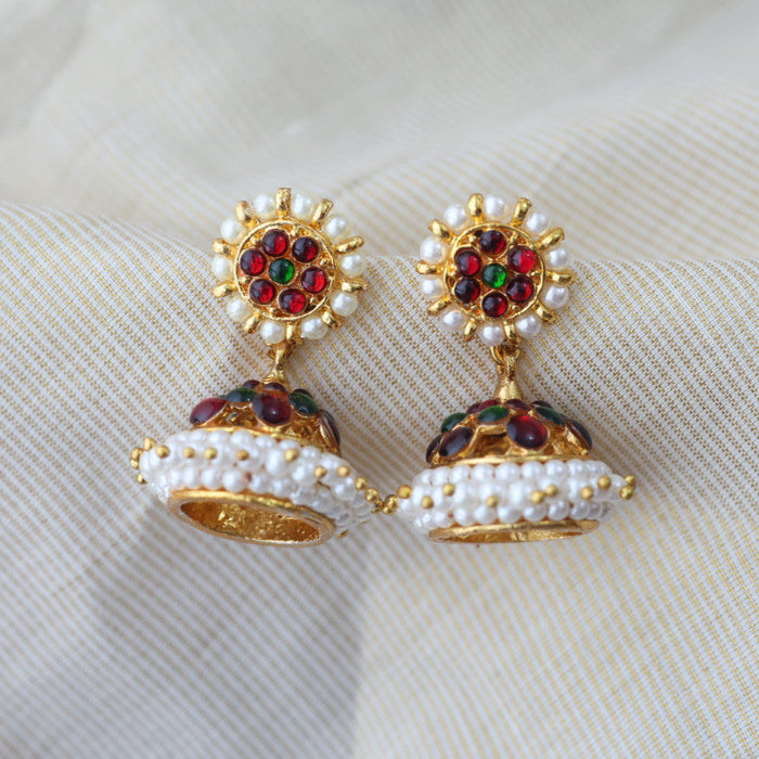 Antique ruby green stone jumka earrings AJ8367