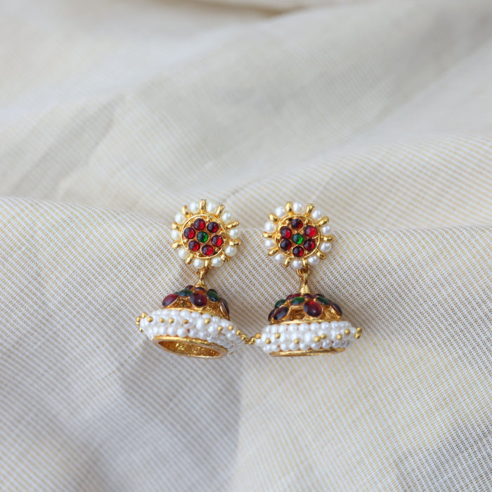 Antique ruby green stone jumka earrings AJ8367