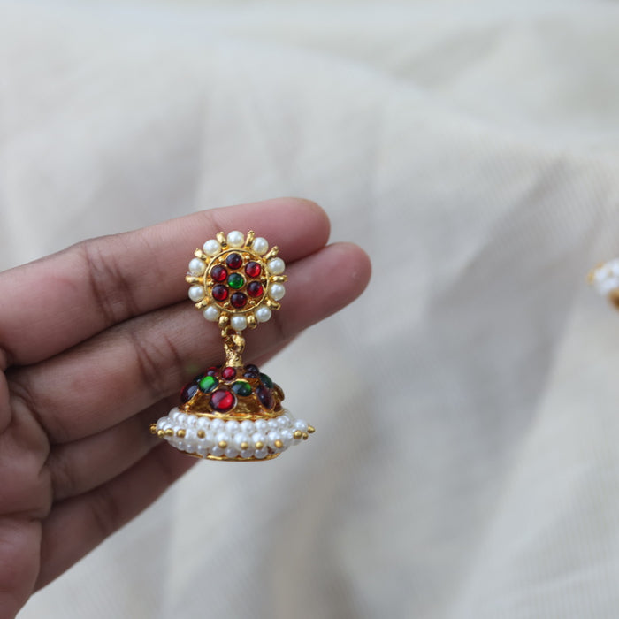 Antique ruby green stone jumka earrings AJ8367