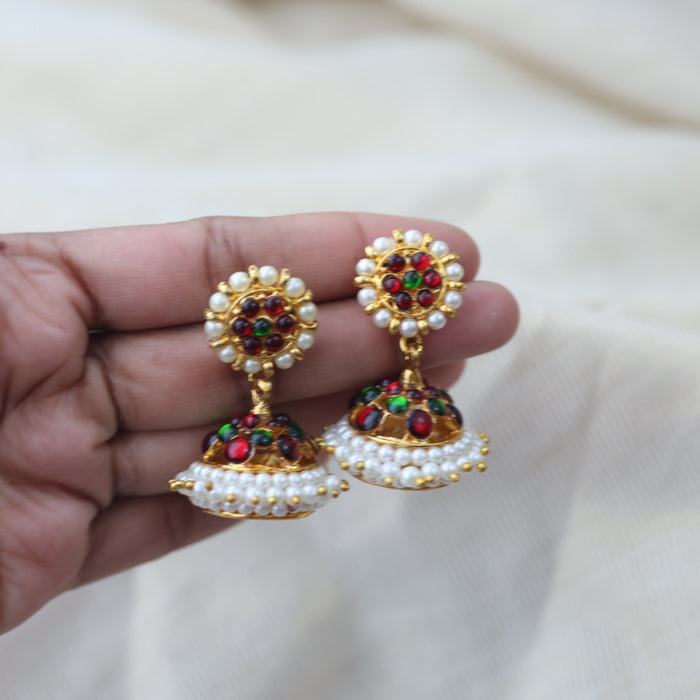 Antique ruby green stone jumka earrings AJ8367