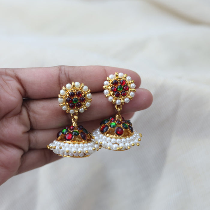 Antique ruby green stone jumka earrings AJ8367
