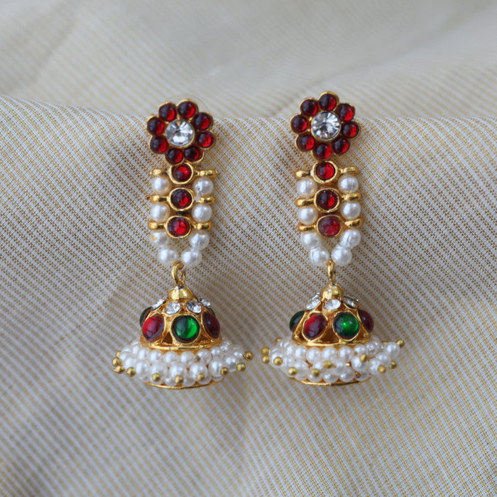 Antique ruby white stone jumka earrings AJ1289