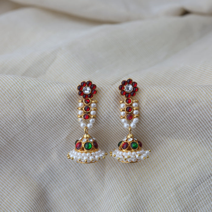 Antique ruby white stone jumka earrings AJ1289