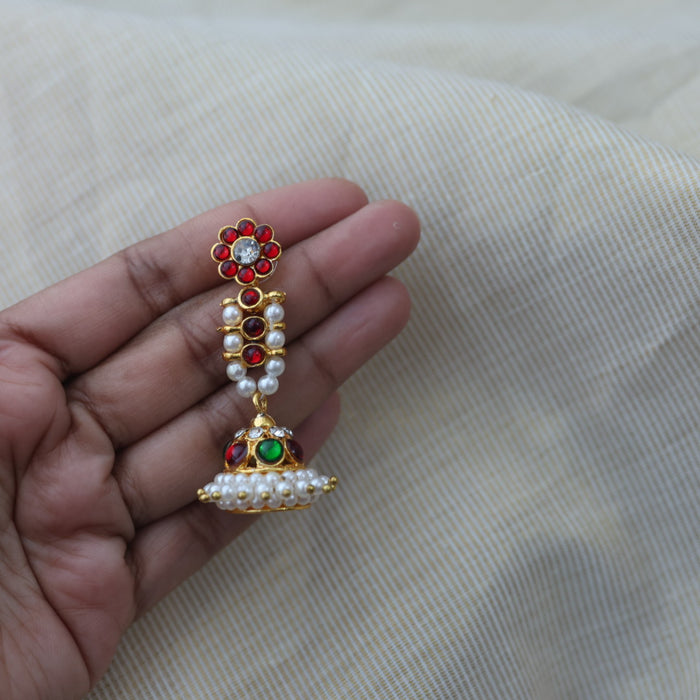 Antique ruby white stone jumka earrings AJ1289