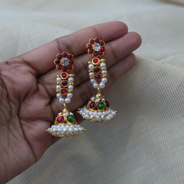 Antique ruby white stone jumka earrings AJ1289