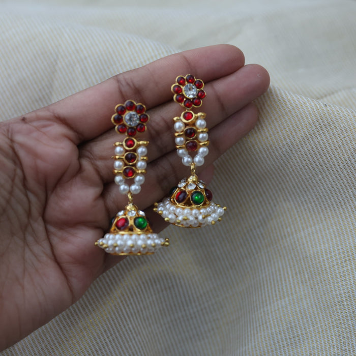 Antique ruby white stone jumka earrings AJ1289