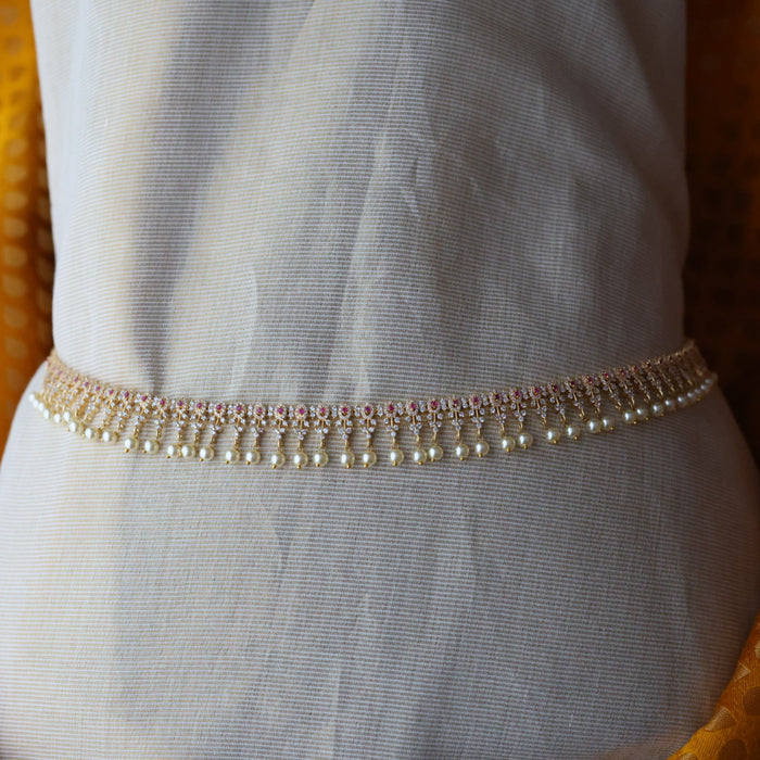 Heritage gold plated ruby white stone and pearl waistchain HW88322