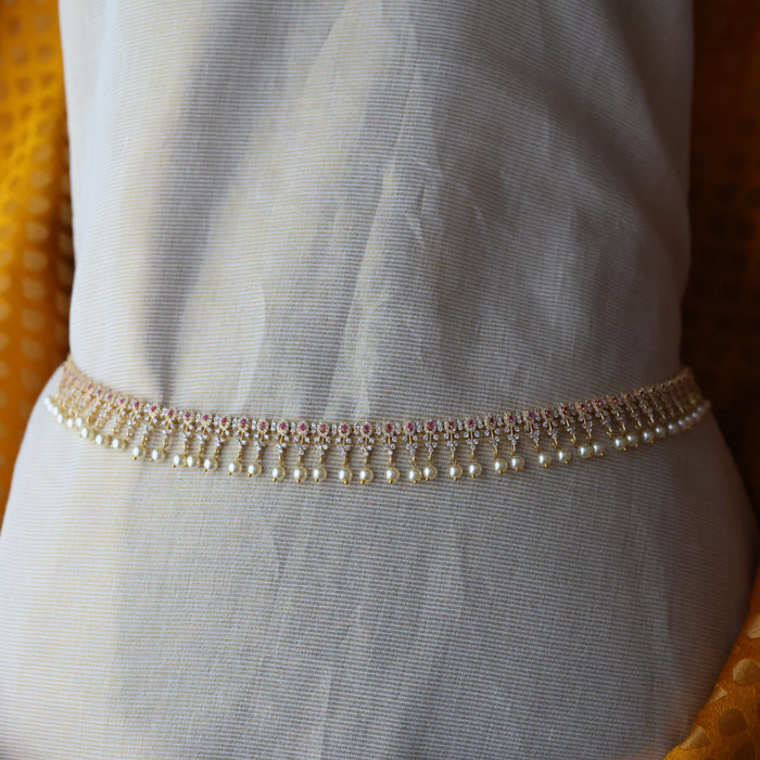 Heritage gold plated ruby white stone and pearl waistchain HW88322