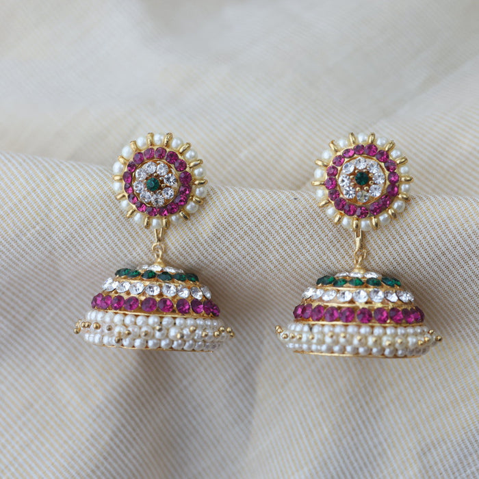 Antique ruby green white stone jumka earring AJ678