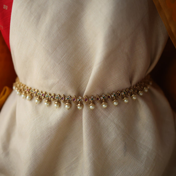Antique gold waistchain/ long necklace with earrings LL03980
