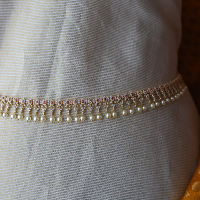 Heritage gold plated ruby white stone and pearl waistchain HW88322