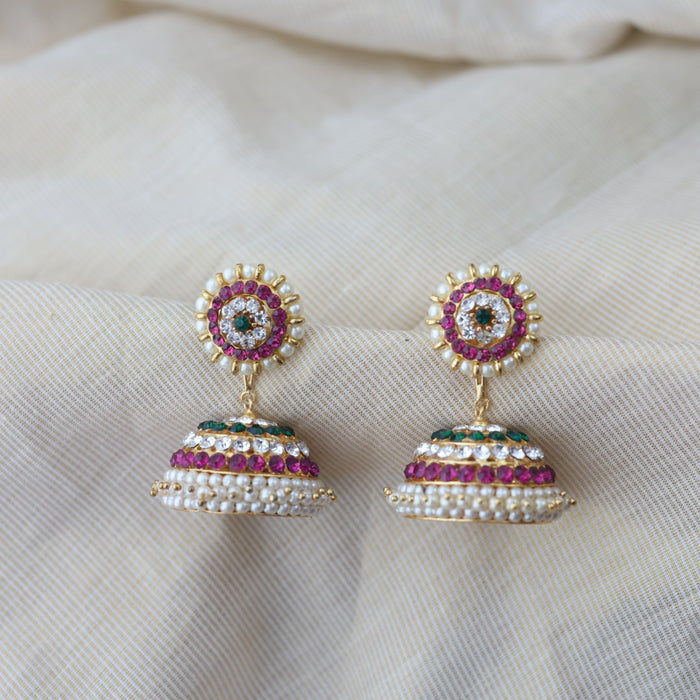 Antique ruby green white stone jumka earring AJ678