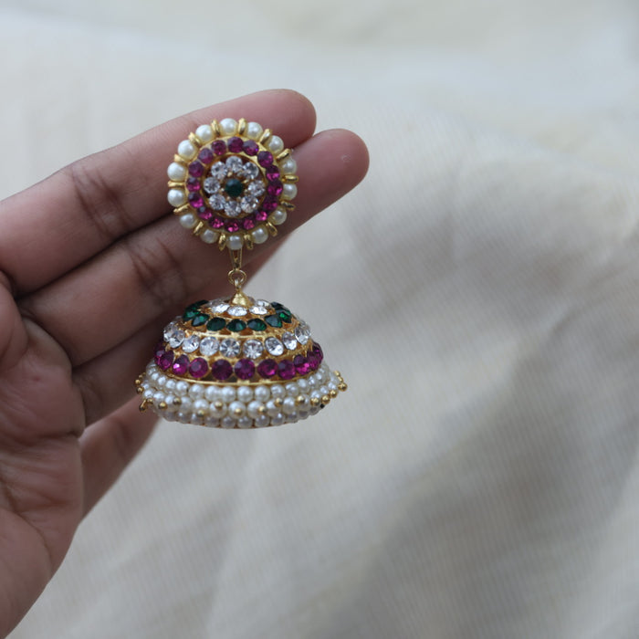 Antique ruby green white stone jumka earring AJ678