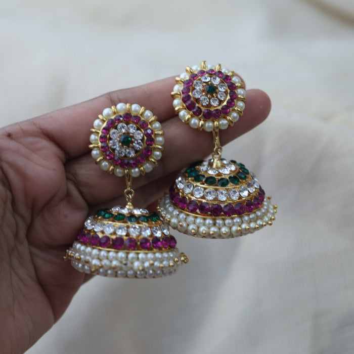 Antique ruby green white stone jumka earring AJ678