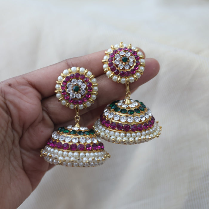 Antique ruby green white stone jumka earring AJ678