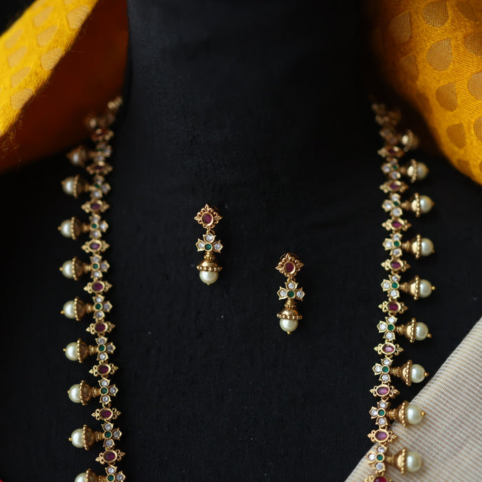 Antique gold waistchain/ long necklace with earrings LL03980