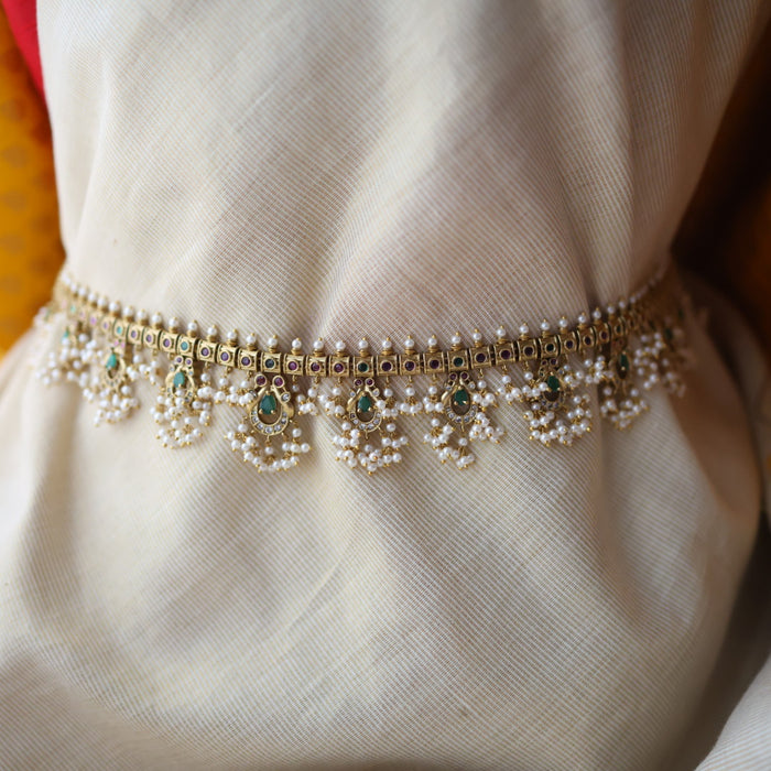 Antique gold and pearl waistchain/ long necklace with earrings LL03981