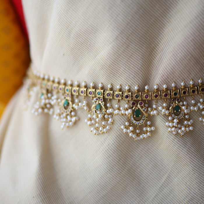 Antique gold and pearl waistchain/ long necklace with earrings LL03981