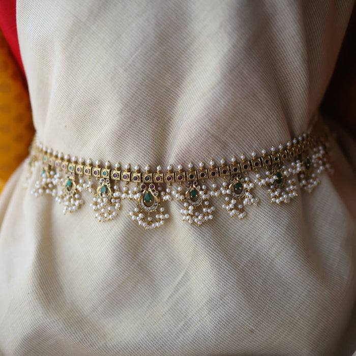 Antique gold and pearl waistchain/ long necklace with earrings LL03981