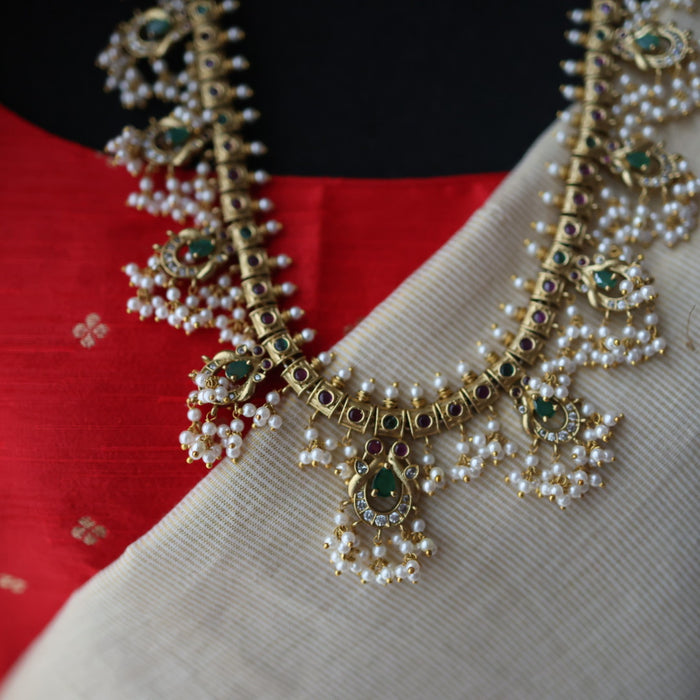 Antique gold and pearl waistchain/ long necklace with earrings LL03981