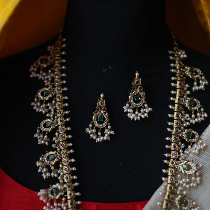 Antique gold and pearl waistchain/ long necklace with earrings LL03981