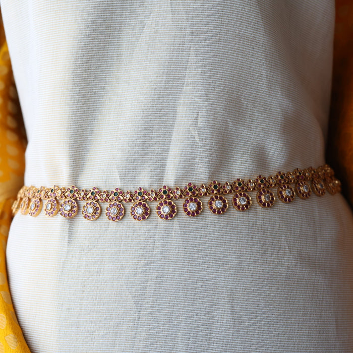 Antique ruby stone coin design waistchain AW106601