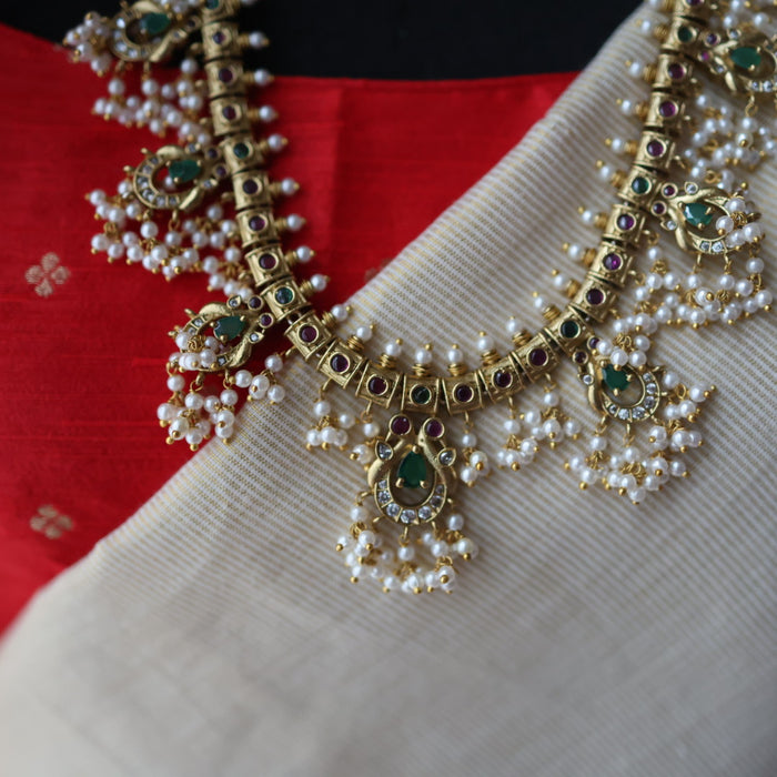 Antique gold and pearl waistchain/ long necklace with earrings LL03981