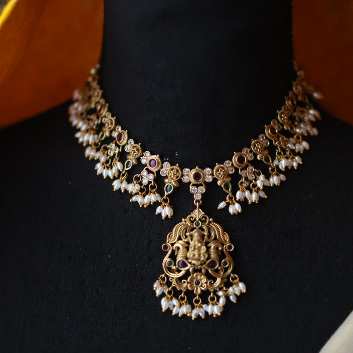 Antique pearl short necklace with earrings S1B11024