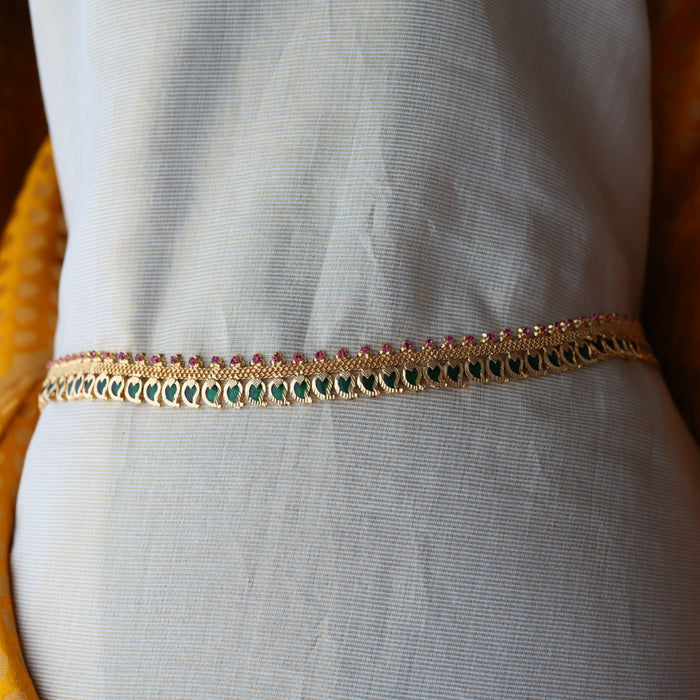 Heritage gold ruby green stone mango design waistchain HW4990