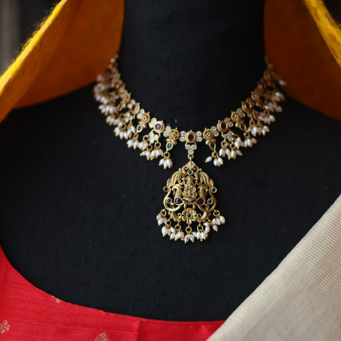 Antique pearl short necklace with earrings S1B11024