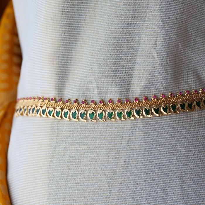 Heritage gold ruby green stone mango design waistchain HW4990