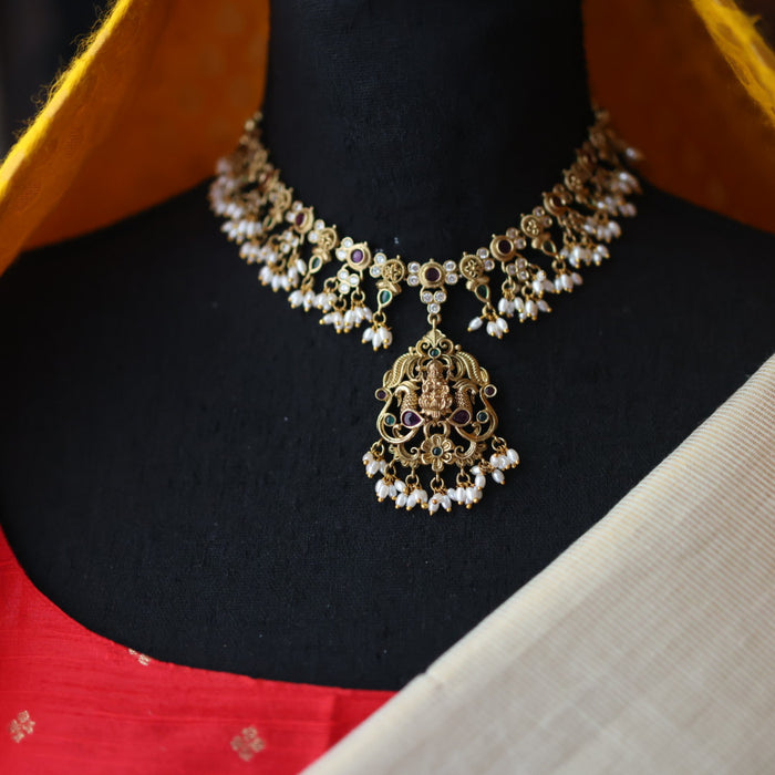 Antique pearl short necklace with earrings S1B11024