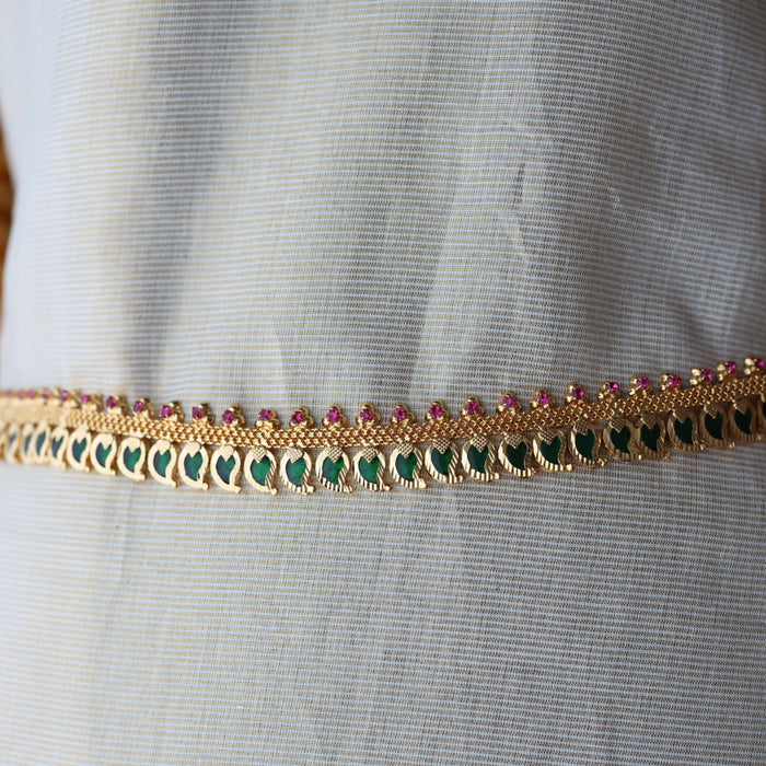 Heritage gold ruby green stone mango design waistchain HW4990