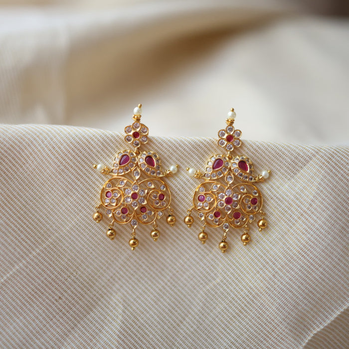 Antique gold ruby white stone drop earrings AJ2062