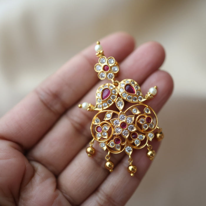Antique gold ruby white stone drop earrings AJ2062