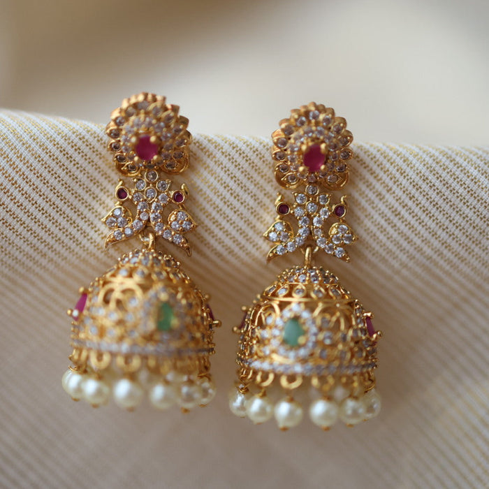 Antique ruby white stone jumka earrings  AJ312