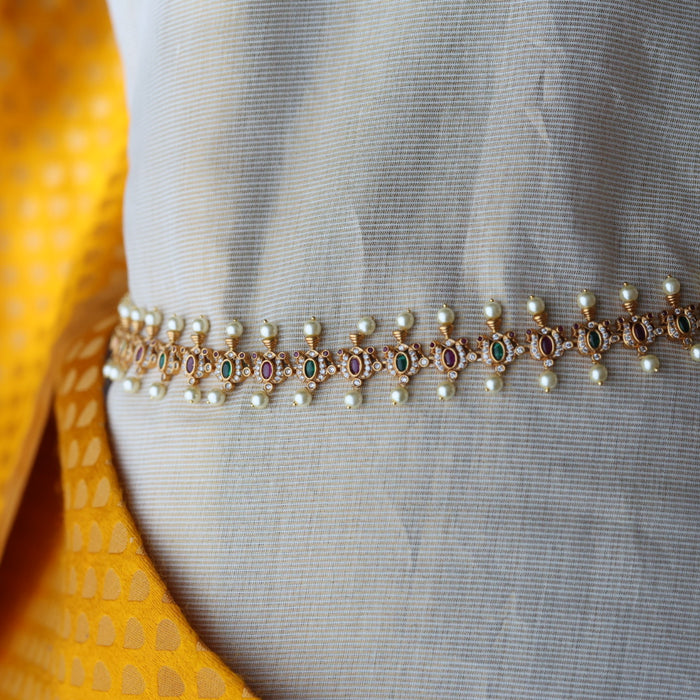Antique gold and pearl floral design waistchain AW491