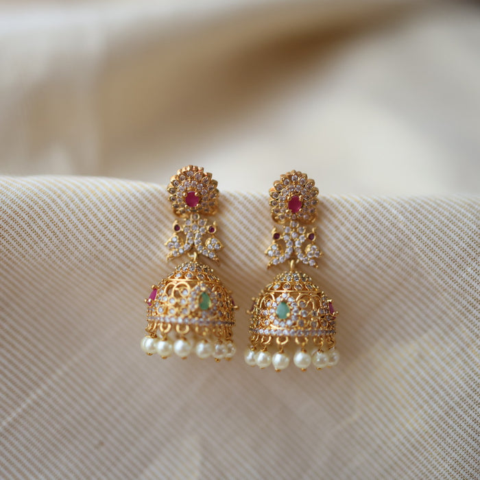 Antique ruby white stone jumka earrings  AJ312