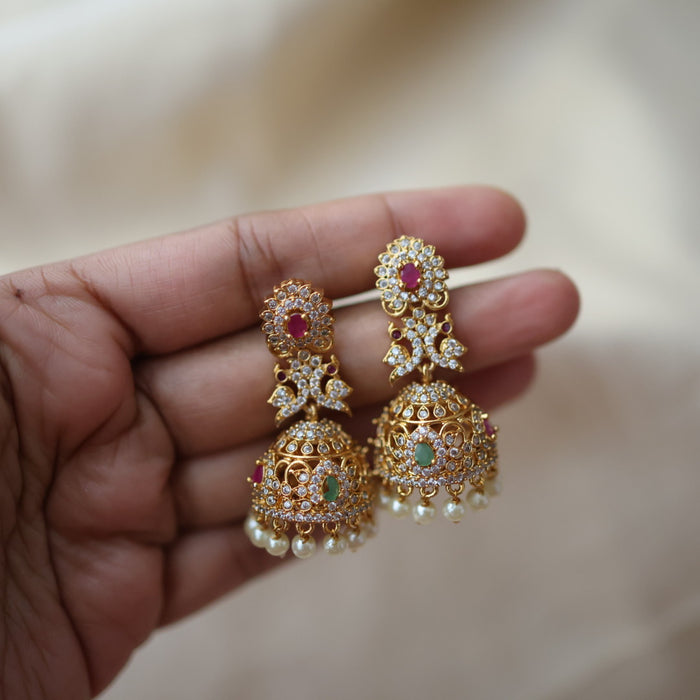 Antique ruby white stone jumka earrings  AJ312